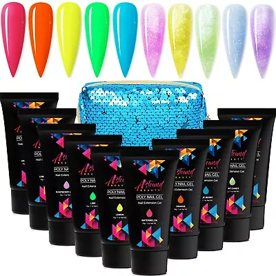 Astound Beauty Poly Nail Ge Kit With 10 Neon And Sparkling Glitter Color Gel • $22.97