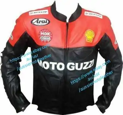 Red Motoguzzi Jacket Motorbike Moto Guzzi Motorcycle Jacket Genuine Leather • $208.12