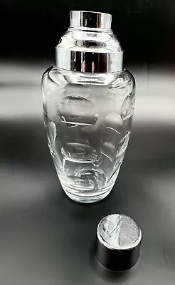 Vintage Fine Crystal Cocktail Martini Shaker Deco Circle Pattern Chrome Barware • $64.50