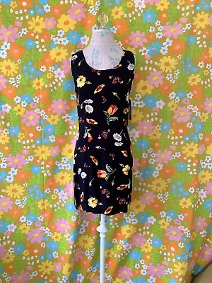 Vintage 90s Deadstock Cottagecore Floral Black Mini Sun Dress XS/S • $75