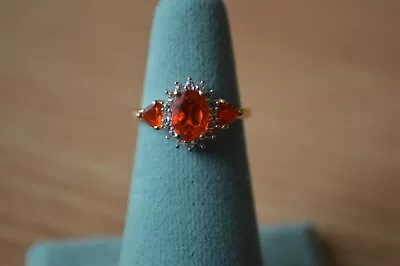 0.90ct Mexican Jalisco Fire Opal /Zircon Ring 14k YG Over Sterling Silver Size 7 • £80.71