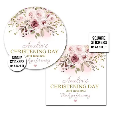 £3.49 • Buy Christening Stickers Personalised Boho Blush Pink Flowers Gloss A4 Sheet X1