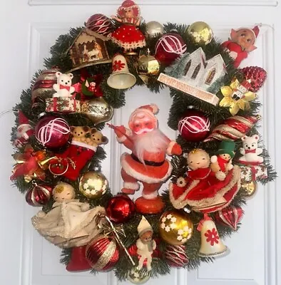 20 “Vintage Mercury Glass Ornament Kitsch Wreath Christmas Holiday Wreath OOAK • $200