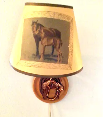 Vtg. Western Horse/Horseshoe Lamp Brass On Wood Wall Lamp70's Western Decor • $60