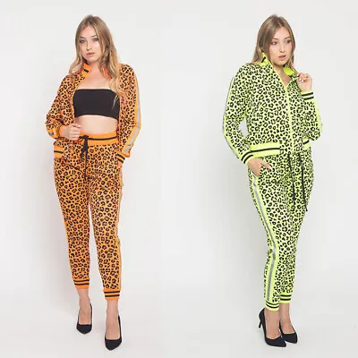 Women's Leopard Reflective Outfits  Sweatshirt And Pants Tracksuit  Set   VL212 • $37.95