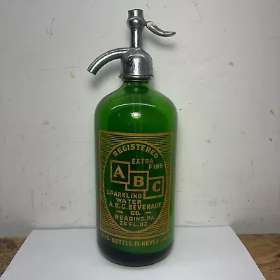 Vintage ABC Beverage Co. Sparkling Water Green Glass Seltzer Bottle Reading PA • $149.99