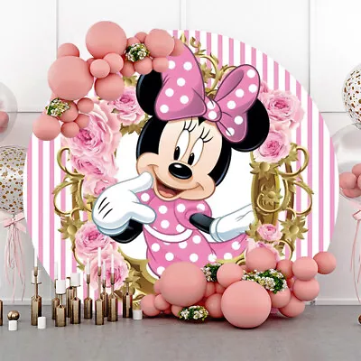 Round Minnie Mouse Backdrop Birthday Photo Background Party Studio Baby Shower  • $37.39