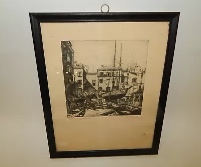 Lionel Barrymore - Little Boatyard Venice - Framed Etching Reproduction • $38.99