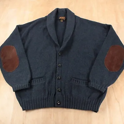 EDDIE BAUER Elbow Patch Shawl Collar Wool Cardigan Sweater XL Vtg 90s Usa Made • $78