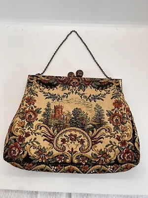 Vintage French Tapestry Evening Purse Bag Clutch Satin Interior • $16.99
