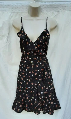 Wrap Over Dressblack Floralhippieboho60s70's80s Vintage Stylesize 8-10 Ap • £5.99