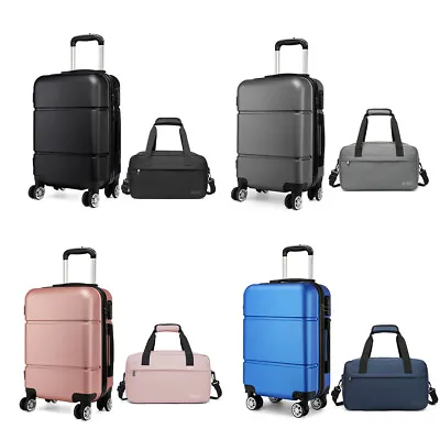 2PCS Travel Set Small Cabin Luggage Hard Shell 4 Wheels Suitcase + Duffle Bag • £29.99