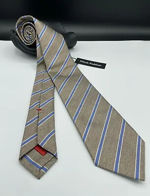 ISAIA Men's 100% Silk 7 Fold Tie ~ Brown & Blue ~ Striped ~ Hand Made In Italy! • $105