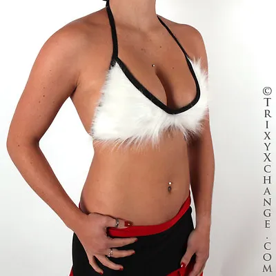 Womens Fur Bra Top White Cat Halloween Costume Bikini Animal Christmas Angel Psy • $34