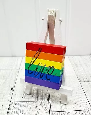 Rainbow LGBTQ Gay Pride Wood Refrigerator Magnet Tabletop Display W/ Easel LOVE • $11.99