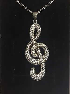 Vintage 925 Solid Sterling Silver Large Musical Note ￼Pendant ￼ Necklace • $36.95