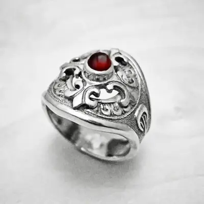 Lab Created Good Vintage Style Cross Medieval Garnet Antique Men's Special Ring • $230
