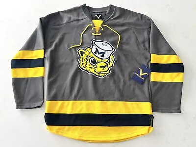 NWT Valiant University Of Michigan Hockey Gray College Vault Wolverine Jersey M • $124.99