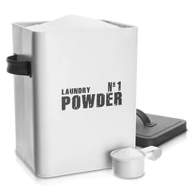 Laundry Powder Storage Tin Airtight Lid Enamel Coated Metal Measuring Scoop Pods • £8.99