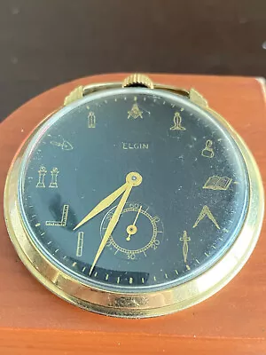 Vintage 12 Size Elgin Pocket Watch Gr. 495 Original Masonic Dial Keeping Time • $375