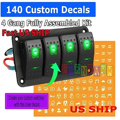 4 Gang Green LED Waterproof Rocker Switch Panel Breakers Car Marine Boat RV 12V • $18.95