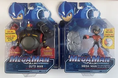 Megaman Fully Charged Mega Man & Guts Man Action Figures Deluxe Series - NEW • £15.99