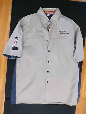 Harley Davidson Buttoned Short Sleeve Beige Mechanic's Shirt With Zipper Pockets • $18