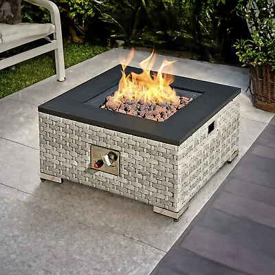 Icarus Rattan Firepit Coffee Table In Dove Grey With Iron Top • £159.99