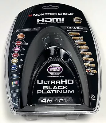 MONSTER CABLE 4' 1.21m UltraHD Black Platinum HDMI Cable 27.0 Gbps 140703-00 NIP • $72.99