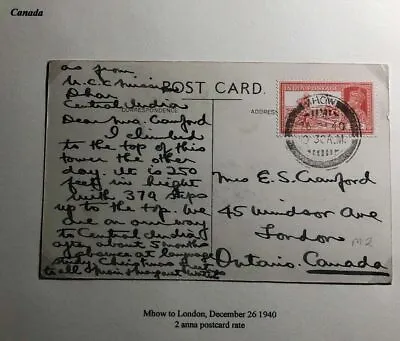 1940 Mhow India Real Picture Postcard Cover To London Canada Kutab Minar • £58.15