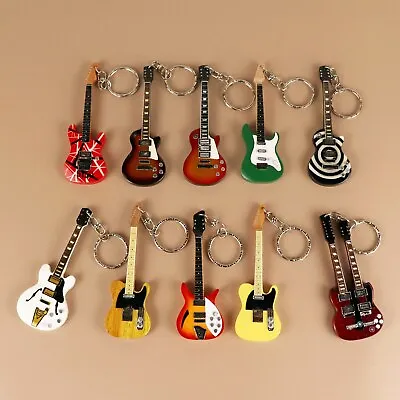 Wooden Guitar Electric Bass Wood Drum Stick Miniature Keychain Pendant Gift • $18.76