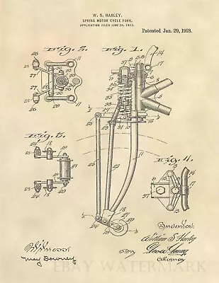 Harley Davidson Springer Front Fork 1918 Official Patent Art Print -Vintage 549 • $12.77