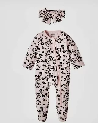 Mud Pie Baby Girls Pink Leopard Print Sleeper Headband 2 PC Set Sizes 0-3M 3-6M • $28