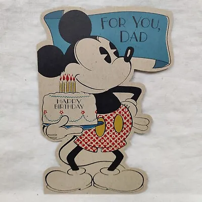 1930's Walt Disney Mickey Mouse Dad's Birthday Die-cut Card 8x6  • $36.99