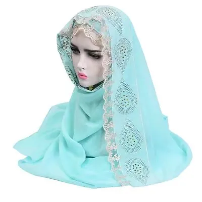 Luxury Headwraps Women Shawls Lace Edge Diamonds Chiffon Scarf Muslim Hijab Eid • £9.08