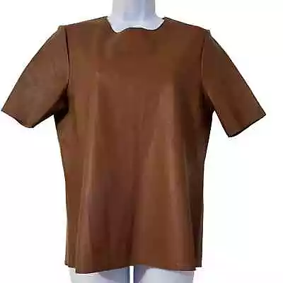 By Malene Birger Lavida Brown Leather T-Shirt Top Sz EU 42 • $49.99