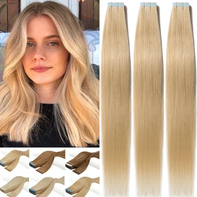 £27.77 • Buy 12 -24  Thick Tape In Russian Real Remy Human Hair Extensions Blonde Skin Wefts