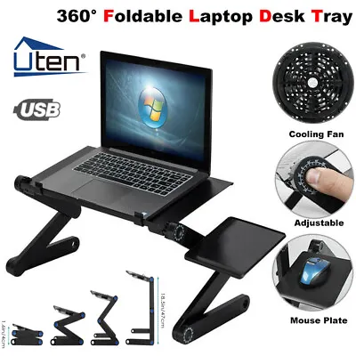 Adjustable Portable Laptop Table Computer Desk Notebook Tray Stand Cooling Fans • £18.99