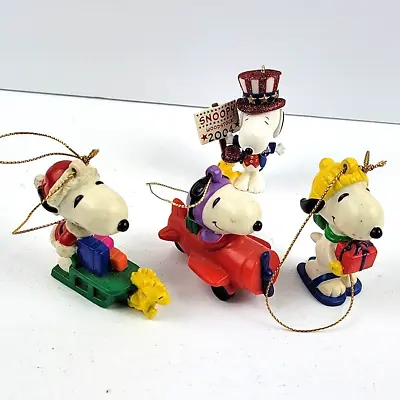 Vintage Snoopy PVC Figure Christmas Ornament Lot Of 4 Plane Sleigh Woodstock • $16.99