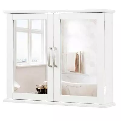 Gymax Mirror Storage Cabinet 19.5  H X 23.5  W Wall-Mounted 2-Tier In White • $73.65