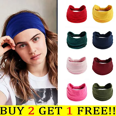 Women Yoga Wide Headband Ladies Elastic Fold Hair Band Sports Turban Head Wrap • £3.59