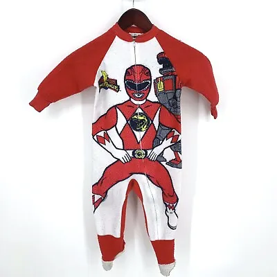 $149 • Buy Vintage Power Rangers Pajamas Red Ranger One Piece Kids Size 4 Full Zip RARE