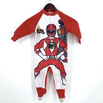 $149 • Buy Vintage Power Rangers Pajamas Red Ranger One Piece Kids Size 4 Full Zip RARE