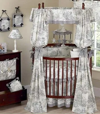 New Vintage French Black Toilet Round 9pc Crib Bedding Set Canopy And Curtains  • $74.95