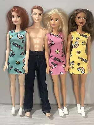 Barbie Fashion Happy Logo Dresses Doll Red Blonde Brunette & Ken Lot Fashionista • £12.95