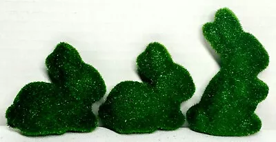 Set Of 3 New Crafters Square Fuzzy Green Moss Flocked Easter Bunnies • $8.99