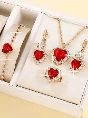 Womens Heart Pendant Necklace Earrings Rings Bracelet Jewelry 925 For Gift Daily • $3.99