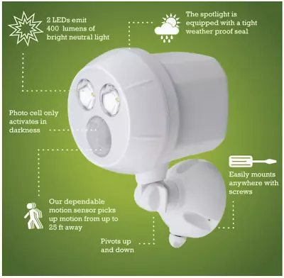 Beams MB380 400 Lumen Motion Spotlight Wireless Battery Powered 1-Pack White • $23.20