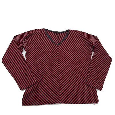 £49.10 • Buy Yves Saint Laurent Tee Shirt Womens Medium Quarter Sleeve V-Neck Striped Red YSL