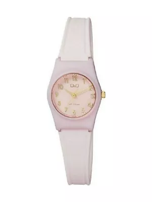 Q&Q Women's Watch Resin Strap In Light Pink Gold Tone Hands & Numbers VP35J064 • £9